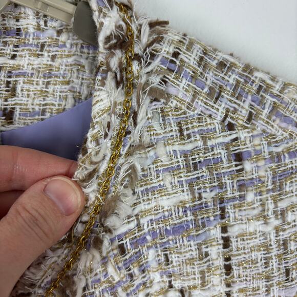 Chico's Tweed Blazer Jacket Beige Gold Metallic Lady Jacket 2/Large pockets - Picture 4 of 12